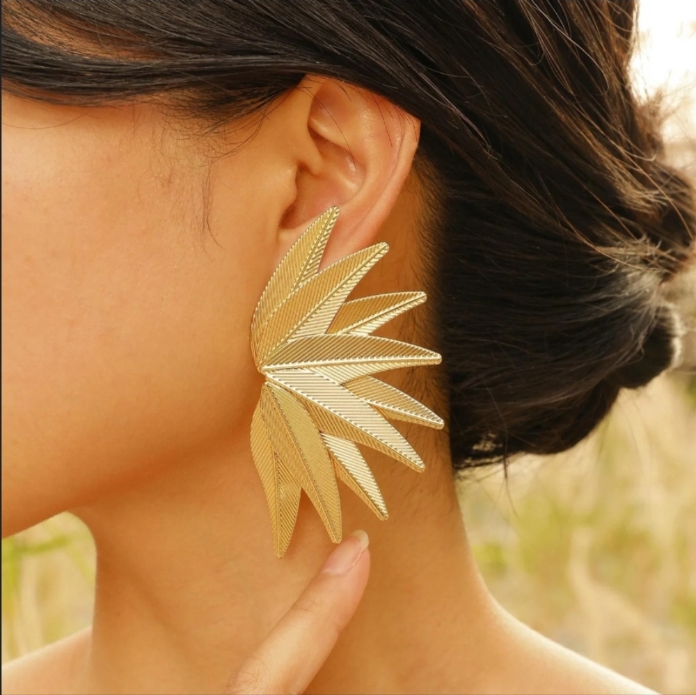 Gold Plated Leaf Model Post Back Halfear Earrings - image 1